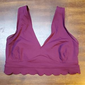 Maroon scalloped bottom joy lab sports bra